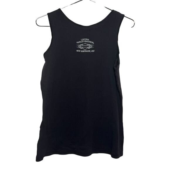 Vtg Harley Davidson Plus Size 1X Black Lace Up Front Bling Tank Top Laconia HD - Picture 6 of 7